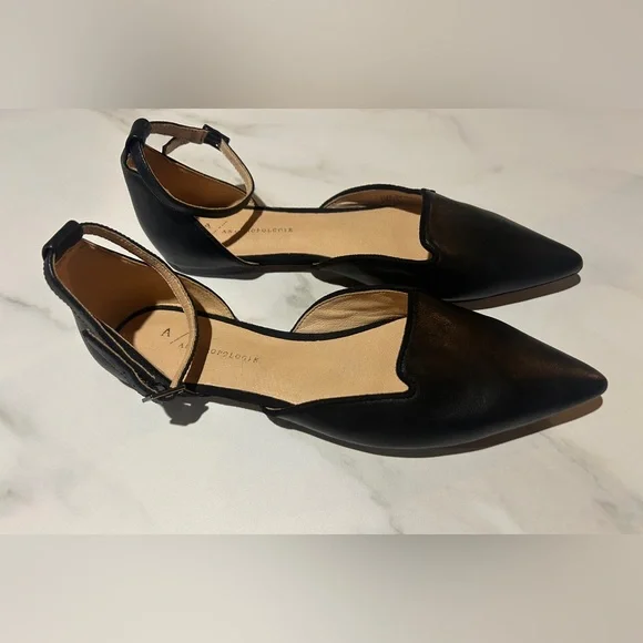 Anthropologie Anthropology Flat Ankle Strap Blk Leather Dorsey - - Picture 2 of 6